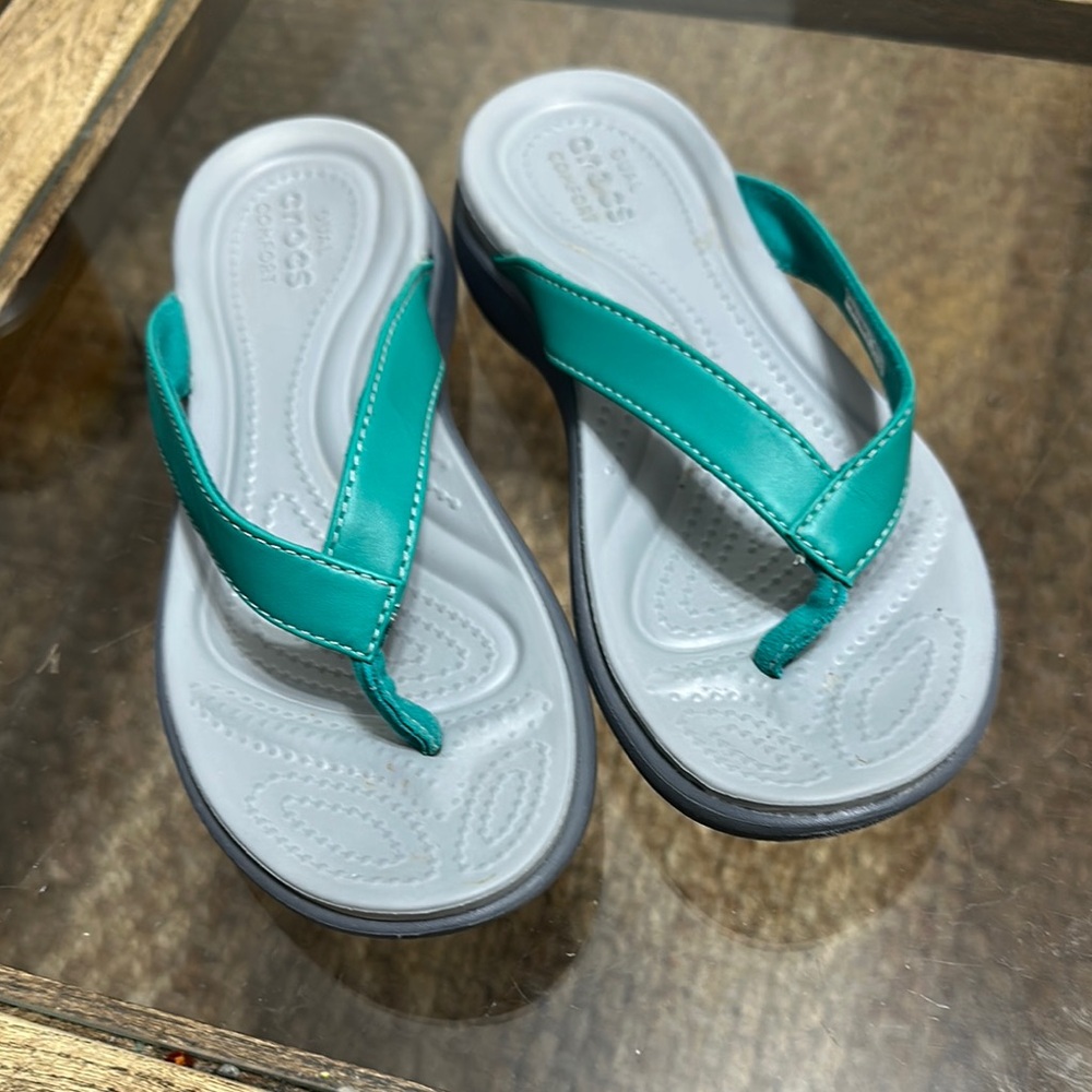 Teal and White Flip Flops